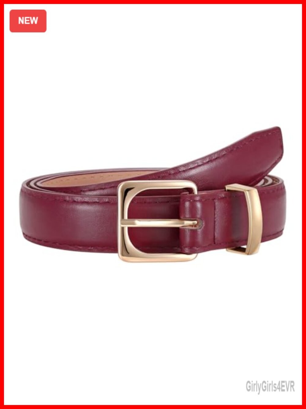 Women's Faux Leather Skinny Belt Gold Buckle Square